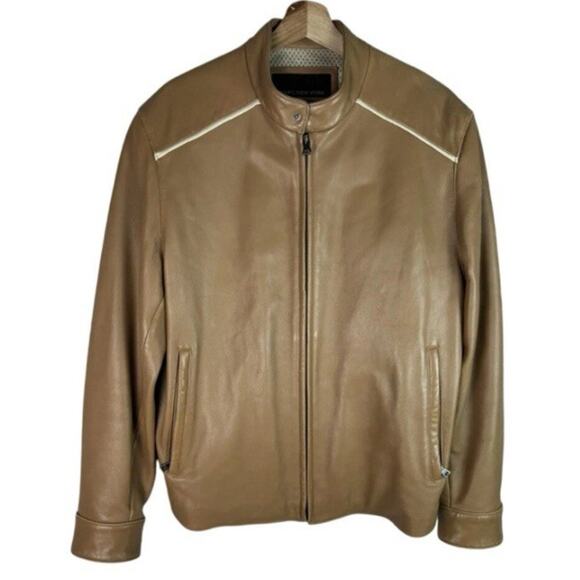 VTG Andrew Marc New York Mens Racing Moto Soft Leather Jacket Brown READ Descrip - Picture 1 of 16
